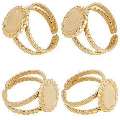 Настоящее золото 18K 8 шт. 304 нержавеющая сталь открытая манжета кольцо настройки, овальные, реальный 18 k позолоченный, размер США 7 (17.3 мм), лоток : 10x8 мм