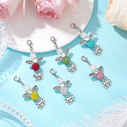 (52) Непрозрачная лаванда 6 шт. 6 цвета подвеска в виде ангела и бабочки из сплава с бусинами и полимерной глиной, украшенная стразами, Сплав с застежками когтя омара, разноцветные, 54 мм, 1 шт / цвет