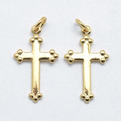 Настоящее золото 18K Латунные подвески, без кадмия, без никеля и без свинца, долговечный, крестик, реальный 18 k позолоченный, 18x10x1 мм, отверстие : 3 мм