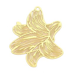 Настоящее золото 18K Латунные большие кулоны, цветок, гравированные металлические украшения, долговечный, без никеля , реальный 18 k позолоченный, 58x46x0.2 мм, отверстие : 2.5 мм