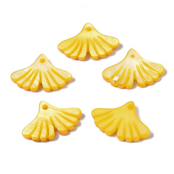 Gold Natural Freshwater Shell Pendants, Dyed, Ginkgo Leaf, Gold, 12x17.5x2mm, Hole: 1.2mm