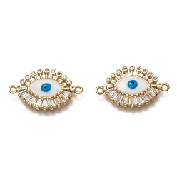 Real 18K Gold Plated Brass Micro Pave Clear Cubic Zirconia Links Connectors, Long-Lasting Plated, with Enamel, Eye, Real 18K Gold Plated, 15x25x3mm, Hole: 1.5mm