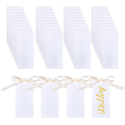 (404) Непрозрачное AB Кислое яблоко 100 наборы пустых бумажных подарочных этикеток, с лентами, прямоугольные, цветочный белый, 9x4x0.03 см