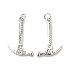 Настоящее золото 18K Подвески для инструментов из латуни с микропаве из кубического циркония, без кадмия и без свинца, молоток очарование, с целью перехода в кольце, реальный 18 k позолоченный, 25.5x16.5x2.5 мм, отверстие : 3.4 мм