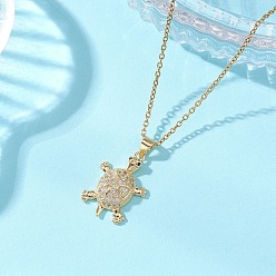 Золотой Подвеска в виде черепаховой панцири из латуни с микропаве из прозрачных кубических цирконий 304 Цепочка из нержавеющей стали для женщин, золотые, 17.72 дюйм (45 см)