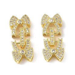 Real 18K Gold Plated Rack Plating Brass Micro Pave Clear Cubic Zirconia Fold Over Clasps, Bowknot, Real 18K Gold Plated, 26x11x4.5mm, Hole: 0.8x4.5mm