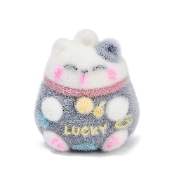 Синий Кулоны из флокированной смолы, манэки-нэко со словом «счастливый», синие, 38x33x28 мм, отверстие : 3 мм