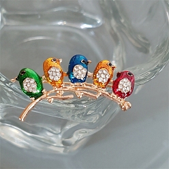 Разноцветный Эмалевые булавки птица на ветке, Броши из сплава со стразами для рюкзака, красочный, 22x35 мм