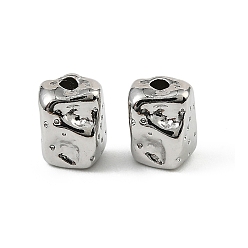Платинированный Латунные бусины, кованый текстурированный кубоид, Реальная платина, 6.5x5.5x4.5 мм, отверстие : 1.2 мм