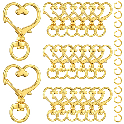 Золотой 40 шт. застежки-карабины из цинкового сплава в форме сердца, поворотный карабин-лобстер, золотые, 34.5x23.5x6 мм, отверстие : 5x9 мм