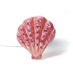 Лосось Эмалированная булавка в форме ракушки, Брошь из сплава со стразами для рюкзака, salmon, 42x37 мм