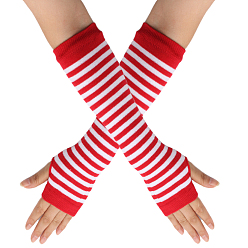 FireBrick Acrylic Fiber Yarn Knitting Fingerless Gloves, Stripe Pattern Winter Warm Gloves with Thumb Hole, FireBrick, 310x80mm