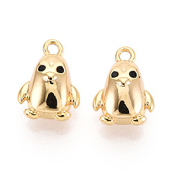 Настоящее золото 18K Латунные микропаве прозрачные подвески с фианитом, прелести пингвина, без никеля , реальный 18 k позолоченный, 12x8.2x5 мм, отверстие : 1.4 мм
