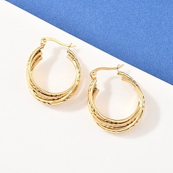 Настоящее золото 18K 304 серьги-гвоздики с тройным кольцом из нержавеющей стали, ручная полировка, ионное покрытие (ip), реальный 18 k позолоченный, 29x24x8.5 мм