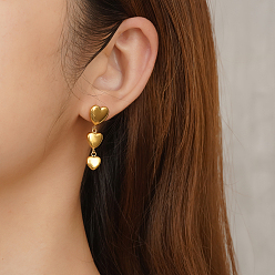 Настоящее золото 18K Простые серьги-гвоздики из нержавеющей стали в форме сердца, реальный 18 k позолоченный, 32.21x10.7 мм