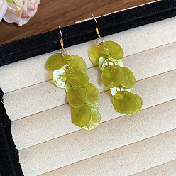 Желто-Зеленый Оболочки болтаться серьги, плоско-круглые, золотые, желто-зеленый, 80 мм