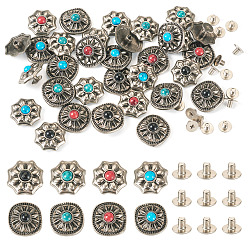(52) Непрозрачная лаванда 32 шт. декоративные заклепки из античного серебряного сплава, с имитацией бирюзы и винтом, для кошелька, , украшение кожаных ремесел, цветок, разноцветные, 17.5x17.5x7~7.5 мм, отверстие : 2.4~2.5 мм