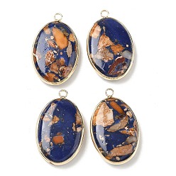 Оранжевый Подвески из окрашенной синтетической императорской яшмы, овальные амулеты, с латунной, золотые, оранжевые, 35~36x21~22x6.5~7 мм, отверстие : 2.6~2.8 мм