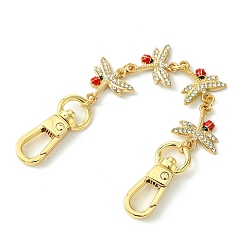 Золотой Цепи расширения для сумок из сплава, эмалью и кристалл горного хрусталя, стрекоза с божьей коровкой, золотые, 145 мм
