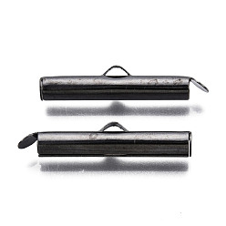 Gunmetal Iron Slide On End Clasp Tubes, Slider End Caps, Gunmetal, 5.5~6x25x4mm, Hole: 1x3mm, Inner Diameter: 3mm