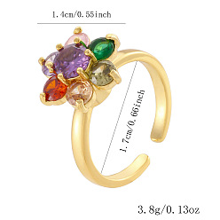 Разноцветный Латунная микропаве кубический цирконий вращающаяся манжета открытые кольца, цветок, Кольцо-спиннер для успокоения беспокойства, медитации, золотые, красочный, 17 мм