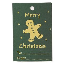 Gingerbread Man Прямоугольные бумажные подарочные бирки, на Рождество, зелёные, Колобок, 6x4x0.02 см