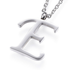 Нержавеющая Сталь Цвет Не тускнеет 304 ожерелья с подвесками из нержавеющей стали, Письмо E, с кабельными цепями и застежкой омара, цвет нержавеющей стали, 18.11 дюйм (46 см)