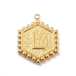 Letter L 201 подвески из нержавеющей стали, золотые, шестиугольник с подвеской в виде буквы, Письмо L, 21x16.5x2 мм, отверстие : 1.5 мм