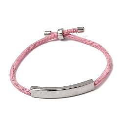 Pink Изготовление браслетов с круглым нейлоновым миланским шнуром-слайдером, с 201 трубками из нержавеющей стали, цвет нержавеющей стали, розовые, внутренний диаметр: 1.77~2.56 дюйм (4.5~6.5 см)