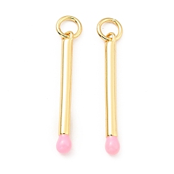 Бледно-Розовый Латунь эмаль подвески, с прыжковых колец, без кадмия и без свинца, спички прелести, реальный 18 k позолоченный, розовый жемчуг, 26.5 мм, отверстие : 3.5 мм