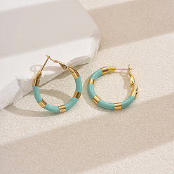 Зеленый Милые 201 классические серьги-кольца из нержавеющей стали для женщин, кольцо, зелёные, 30x30 мм