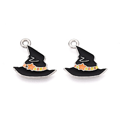 Hat Подвески из сплава с эмалью на тему Хэллоуина, платина, шляпа, 17.5x17x1 мм, отверстие : 1.6 мм