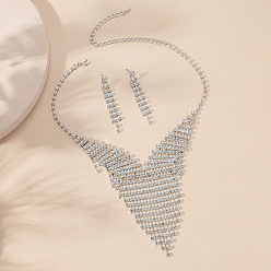Платина Шикарные комплекты из латунных кисточек со стразами и ожерельями для невесты для свадьбы, платина