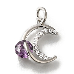 Средний Фиолетовый Лунная стойка с покрытием из латуни, микро-паве, подвеска из кубического циркония, с целью перехода в кольце, со стеклянными стразами, без свинца и без кадмия, долговечный, платина, средне фиолетовый, 14x13x5 мм