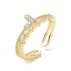 Oro Anillos abiertos de latón con diamantes de imitación, corazón, dorado, 7.5 mm, tamaño de EE. UU. 7 1/4 (17.5 mm)