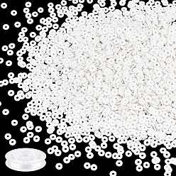 Белый 140g бусины из полимерной глины ручной работы, Диск / плоские круглые, Heishi бусы, с 1 рулонной эластичной нитью, белые, 6x1 мм, отверстие : 2 мм