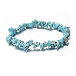 Synthetic Turquoise Synthetic Turquoise Chips Beaded Stretch Bracelet for Women, 6-3/4~8-5/8 inch(17~22cm)
