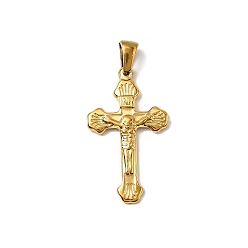 Настоящее золото 18K 304 подвески из нержавеющей стали, ионное покрытие (ip), подвеска в виде креста-распятия, реальный 18 k позолоченный, 31x18x2.5 мм, отверстие : 5.5x2.5 мм