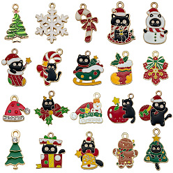 Mixed Shapes Рождественские эмали сплава подвески, разноцветные, золотые, разнообразные, 20.5~25.5x11~24x1~3 мм, отверстие : 1.5~2 мм, 20 шт / пакет