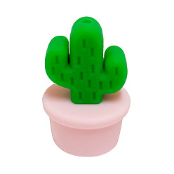 Misty Rose Cactus Food Grade Eco-Friendly Silicone Focal Beads, Misty Rose, 28.1x18.6mm