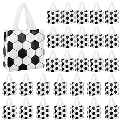White 30Pcs Football Print Non-woven Fabrics Bags wtih Handle, Shopping Bags, Rectangle, White, 24.7x20x0.15cm, Open: 19.8x9x20.3cm