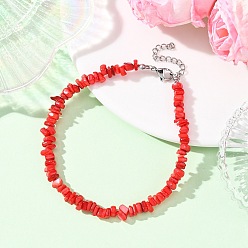 Красный Браслеты на ногу из натуральных окрашенных пресноводных ракушек, цвет нержавеющей стали, красные, 9-1/8 дюйм (232 мм)