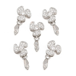 Platinum SHEGRACE Brass Micro Pave Cubic Zirconia Ice Pick Pinch Bails, Clover, Cadmium Free & Lead Free & Nickel Free, Long-Lasting Plated, Platinum, 14.5x9.5x6mm, Hole: 9.5x6mm, Pin: 1mm