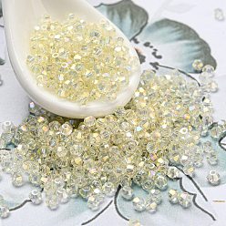 Бежевый Прозрачные гальванизированные стеклянные бусины с полным радужным покрытием, граненые, двухконусные, бежевые, 2x2 мм, отверстие : 0.7 мм, около 720 шт / упаковка