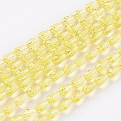 Желтый Граненые круглые стеклянные бусины, слеза, желтые, 5x3 мм, отверстие : 0.5 мм, около 85~95 шт / нитка, 16.5~18.7 дюйм (42~47.5 см)