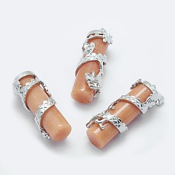 Красный Авантюрин Натуральный красный авантюрин подвески, с латунной фурнитурой , колонка с драконом, платина, 40.5~41.5x14x15 мм, отверстие : 3.5x5 мм