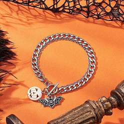 Белый Подвеска в виде летучей мыши из сплава эмали и тыквы из окрашенной синтетической бирюзы на Хэллоуин 304 наборы браслетов из нержавеющей стали, цвет нержавеющей стали, белые, 7-3/4 дюйм (19.6 см)