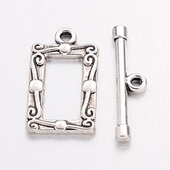 Antique Silver Tibetan Style Alloy Toggle Clasps, Rectangle, Antique Silver, Rectangle: 20x11.5mm, Bar: 22x5mm, Hole: 2.5mm
