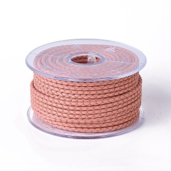 Salmon Braided Cowhide Cord, Leather Jewelry Cord, Jewelry DIY Making Material, Salmon, 3mm, about 54.68 yards(50m)/roll