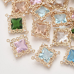(52) Непрозрачная лаванда Соединители звеньев граненого стекла, с золотистыми латунными тонами, открытой спинкой и стразами, ромб, разноцветные, 27x23.5x6 мм, отверстие : 1 мм, длина диагонали: 27 мм, длина стороны: 16.5 мм
